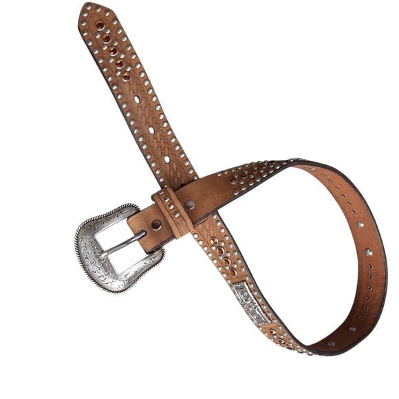 Nocona Leather Jeweled Studded Western Cowgirl Belt SZ 24 - Picture 4 of 11